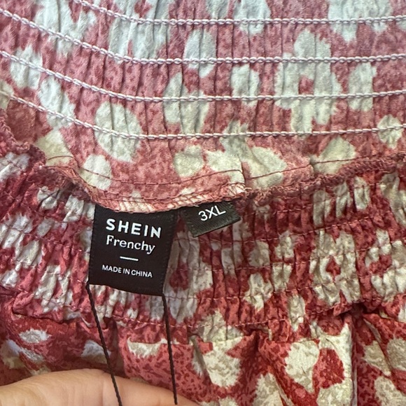 SHEIN Red Floral Long Sleeve Peplum Blouse - Picture 6 of 7